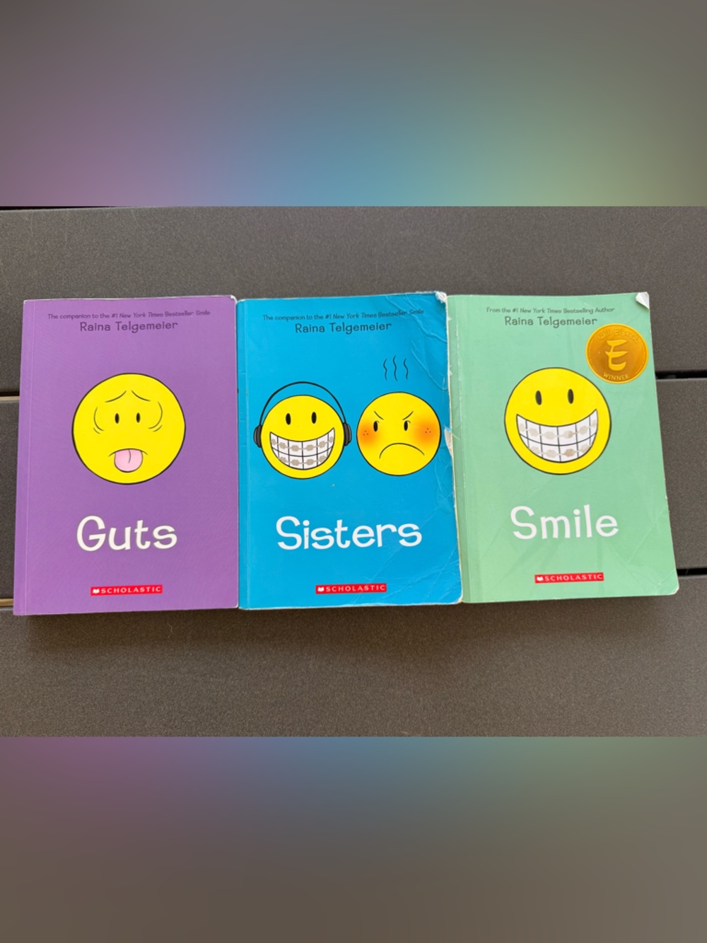 Raina Telgemeier Graphic Novels - Guts, Sisters, Smile (Purple/Blue/Green)
